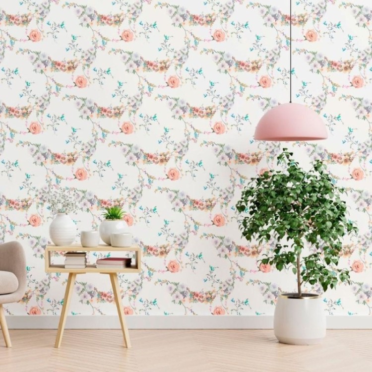 Papel de Parede Adesivo Aquarela Flores e...