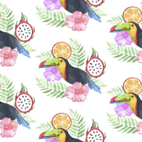 Papel de Parede Adesivo Aquarela Tucano Frutas e Flores N07072