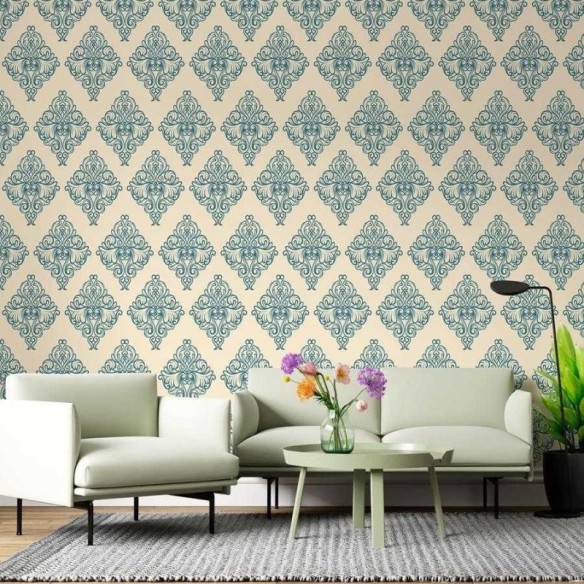 Papel de Parede Adesivo Arabesco Azul e Bege N06053