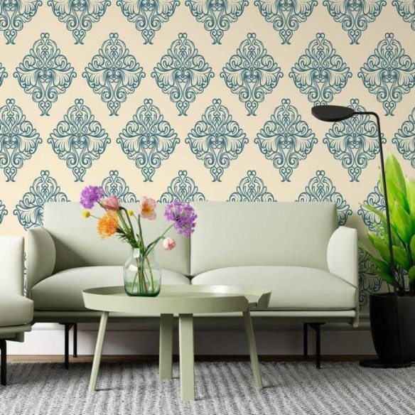 Papel de Parede Adesivo Arabesco Azul e Bege N06053