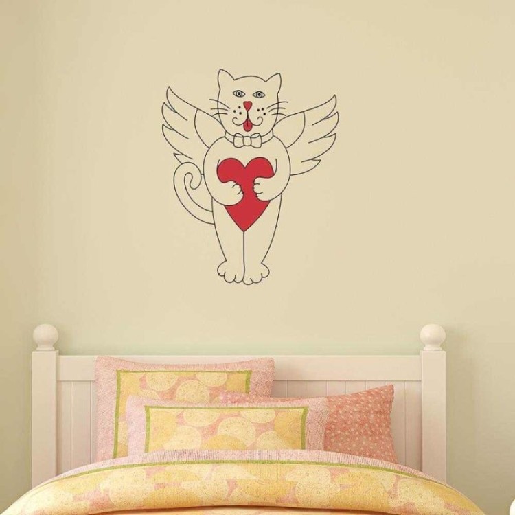 Adesivo Decorativo Gato Anjo Medidas 0,59x0,68 Metros