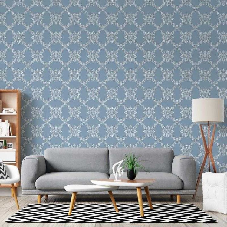 Papel de Parede Adesivo Arabesco Branco e Azul...