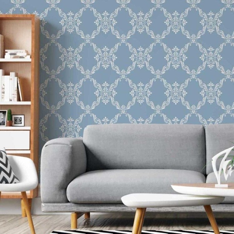 Papel de Parede Adesivo Arabesco Branco e Azul...
