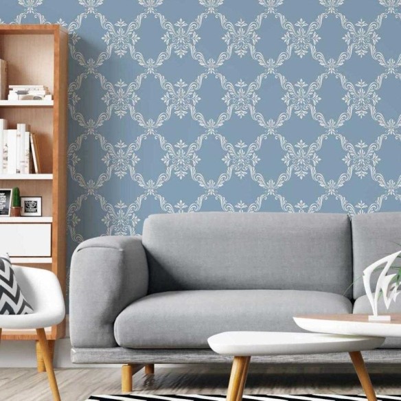 Papel de Parede Adesivo Arabesco Branco e Azul N05239