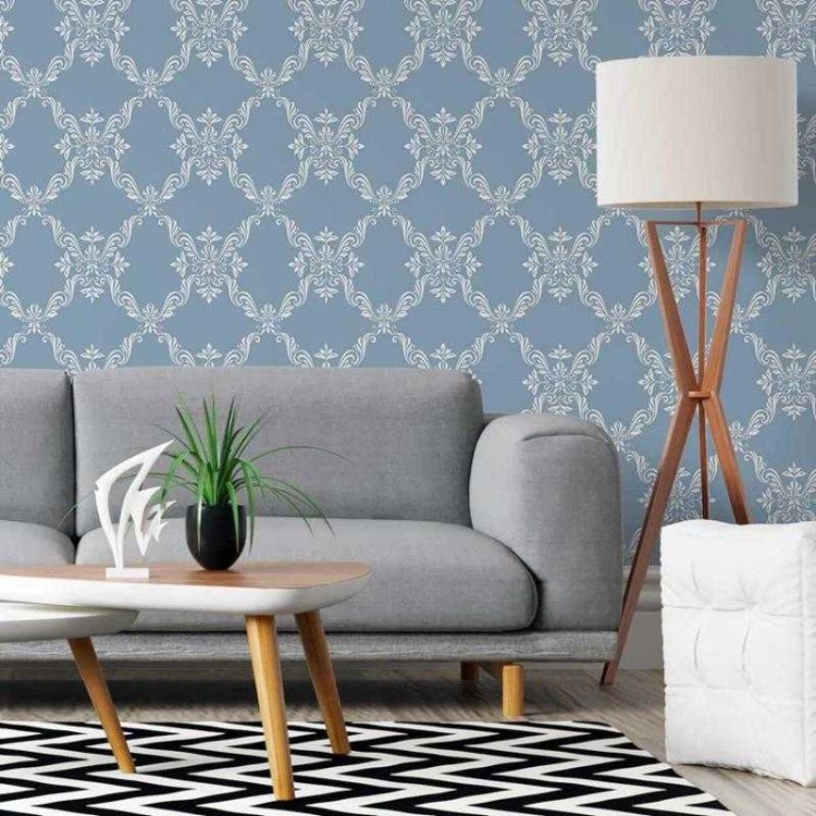 Papel de Parede Adesivo Arabesco Branco e Azul...