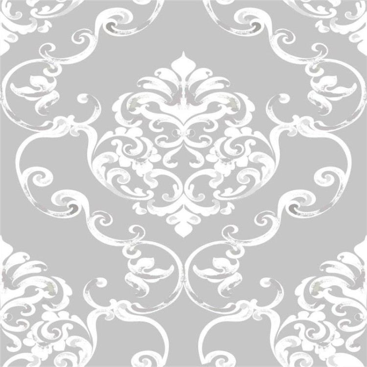 Papel de Parede Adesivo Arabesco Cinza e Branco...