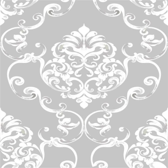 Papel de Parede Adesivo Arabesco Cinza e Branco N04085