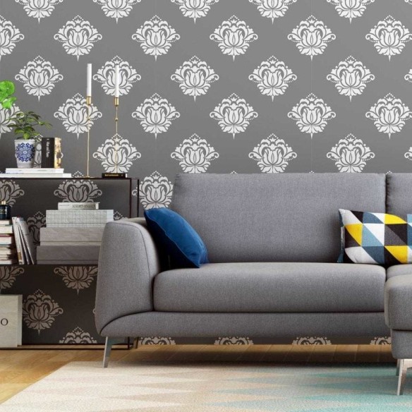 Papel de Parede Adesivo Arabesco Cinza e Branco N04155