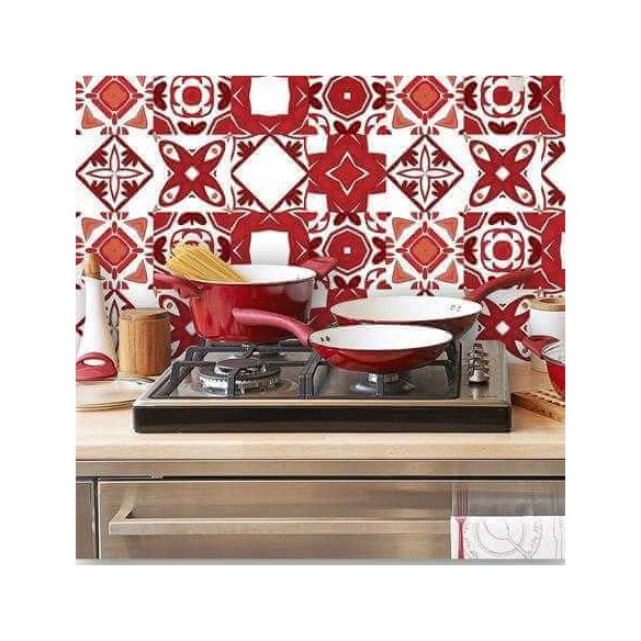 ADESIVO AZULEJO ABSTRATO VERMELHO E BRANCO 2801709