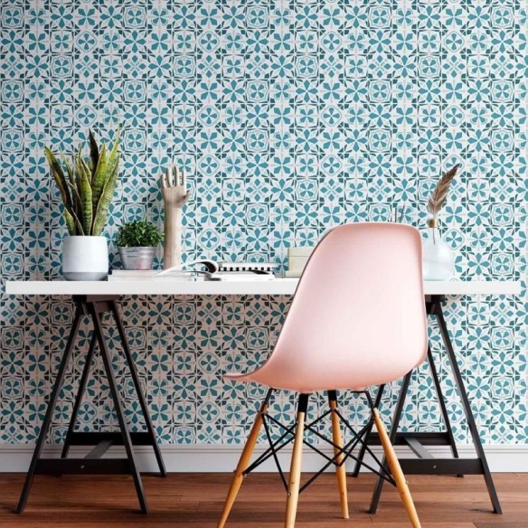 Papel de Parede Adesivo Azulejo Retrô Azul N08198