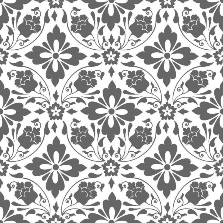 Papel de Parede Adesivo Arabesco Cinza Flores...