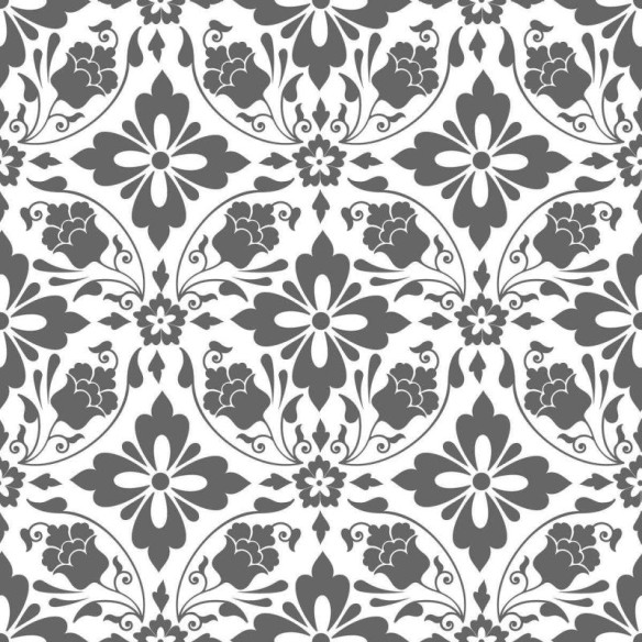 Papel de Parede Adesivo Arabesco Cinza Flores N04152