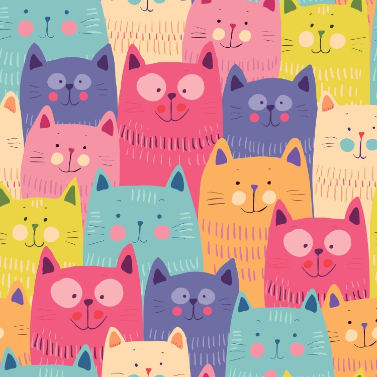 Fundo com gatos fofos e gatos no estilo de um desenho infantil a