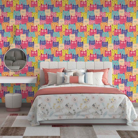 Papel de Parede Adesivo Gatos Coloridos Infantil 5369
