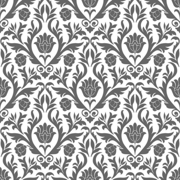 Papel de Parede Adesivo Arabesco Cinza Folha e Flor N04153