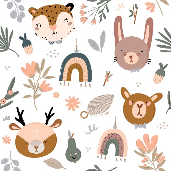Papel de Parede Adesivo Floresta Infantil Boho N09045