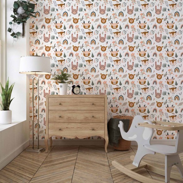 Papel de Parede Adesivo Floresta Infantil Boho N09045