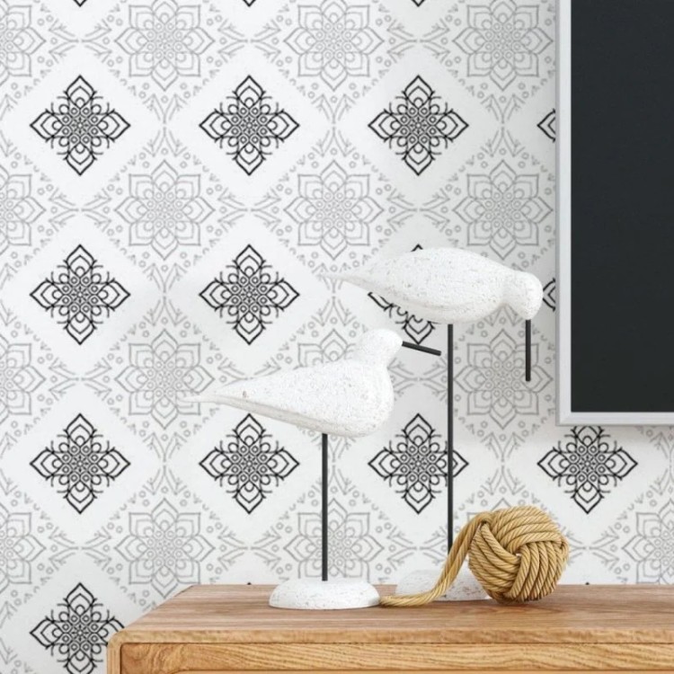 Papel de Parede Adesivo Azulejo Floral Mandala...