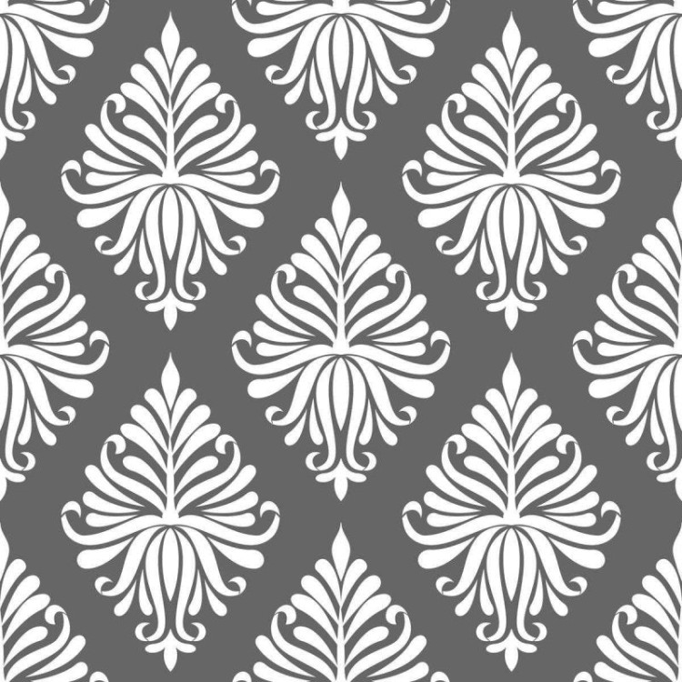 Papel de Parede Adesivo Arabesco Cinza Folhas...