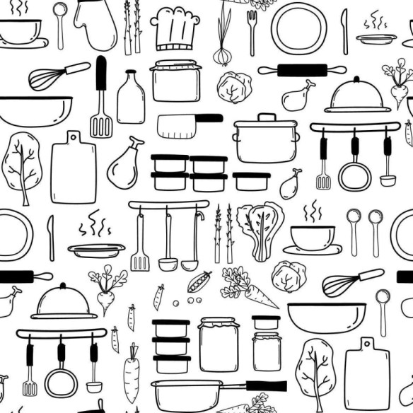 Papel de Parede Adesivo cozinha ambiente Preto e Branco N04023