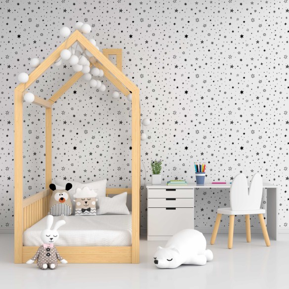 Papel de Parede Adesivo Estrelas Preto e Branco N05065