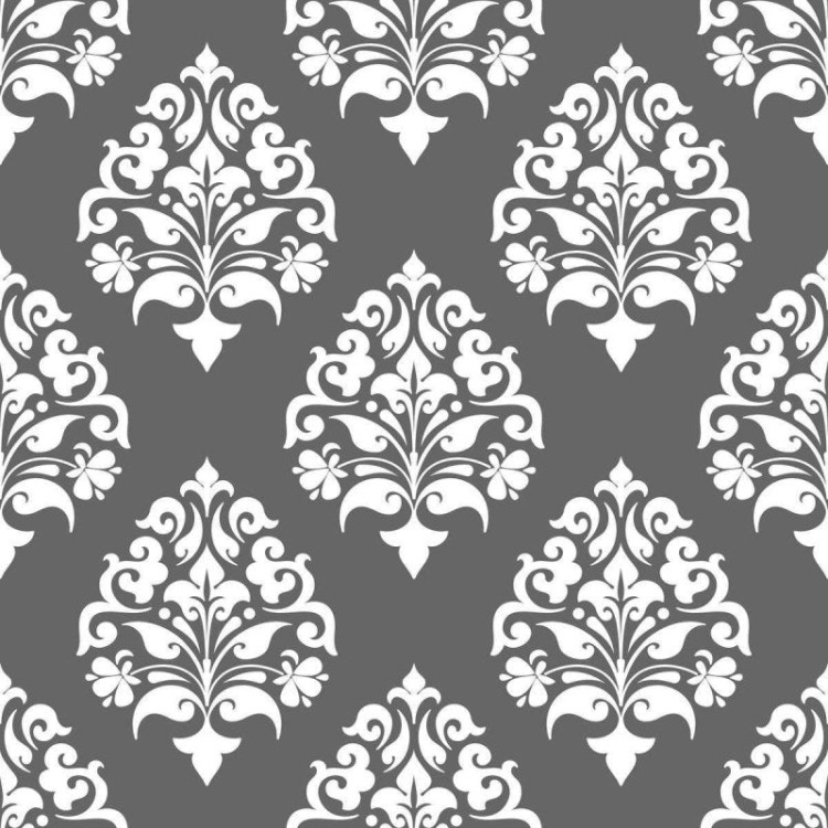 Papel de Parede Adesivo Arabesco Cinza Folhas...