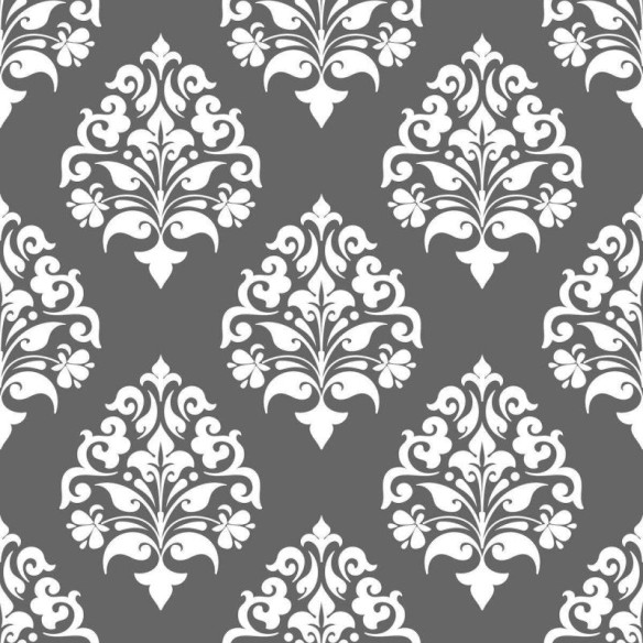 Papel de Parede Adesivo Arabesco Cinza Folhas N04157