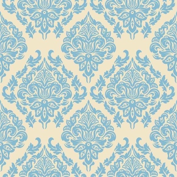 Papel de Parede Adesivo Arabesco Clássico Azul e Bege N06058