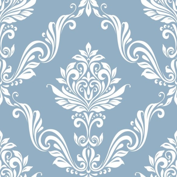 Papel de Parede Adesivo Arabesco Clássico Azul e Branco N07074