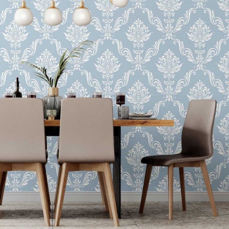 Papel de Parede Adesivo Arabesco Clássico Azul...