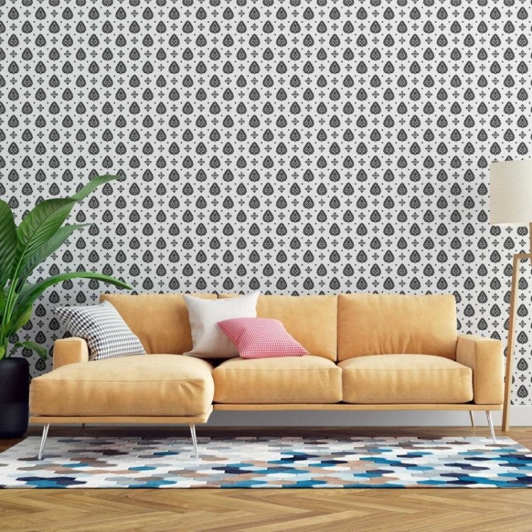 Papel de Parede Adesivo Arabesco Coração Preto...