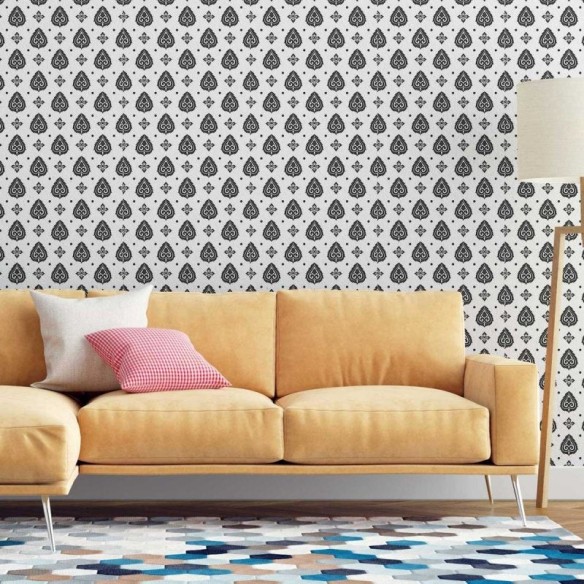 Papel de Parede Adesivo Arabesco Coração Preto e Branco N07041