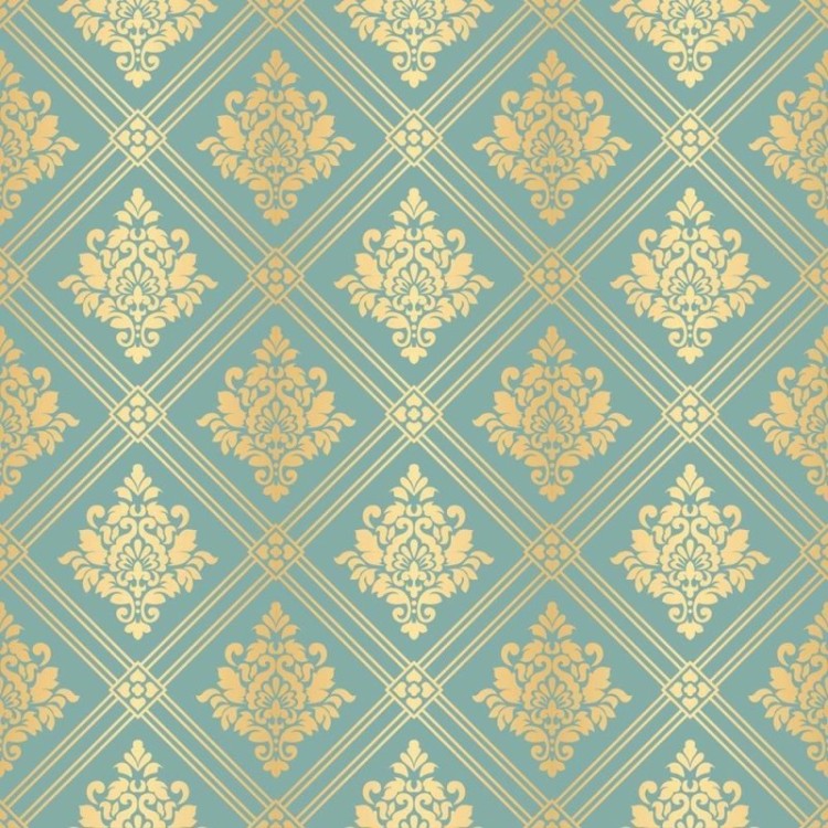 Papel de Parede Adesivo Arabesco Dourado e azul...