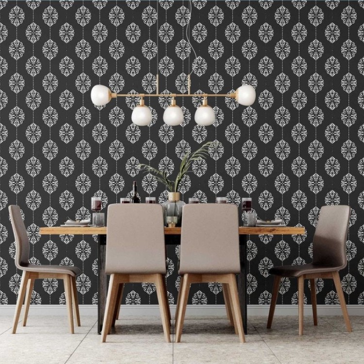 Papel de Parede Adesivo Arabesco em Preto e...
