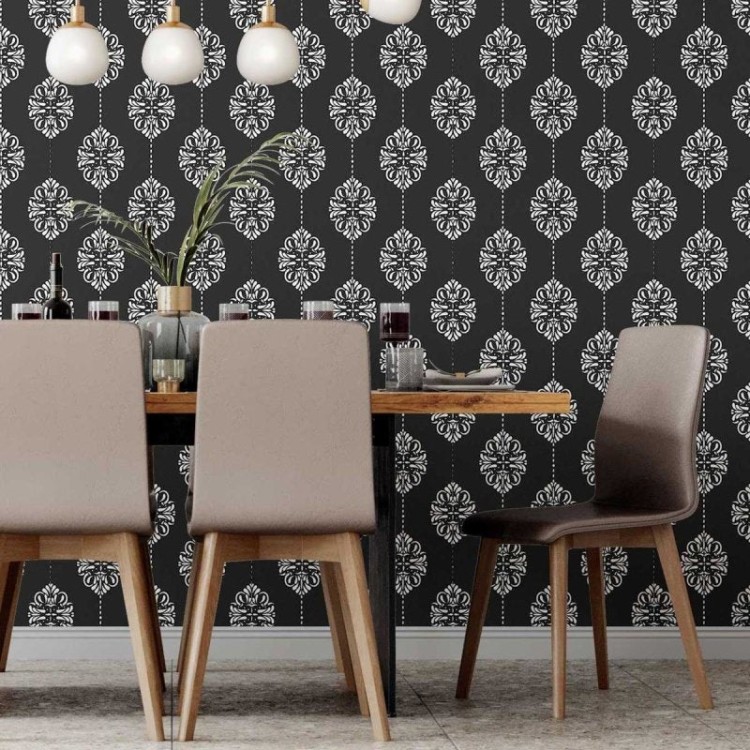 Papel de Parede Adesivo Arabesco em Preto e...