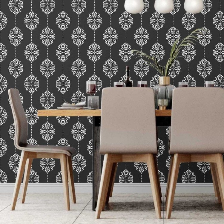 Papel de Parede Adesivo Arabesco em Preto e...