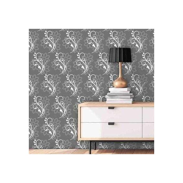 Papel de Parede Adesivo Arabesco Floral Cinza 591713807