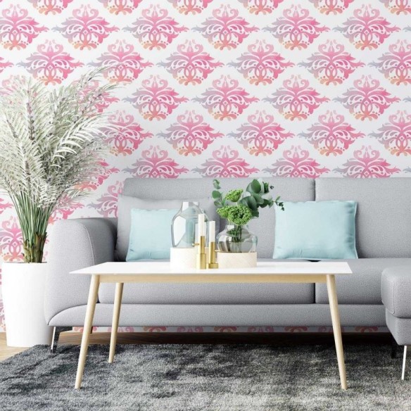 Papel de Parede Adesivo Arabesco Floral Rosa Retrô N04113