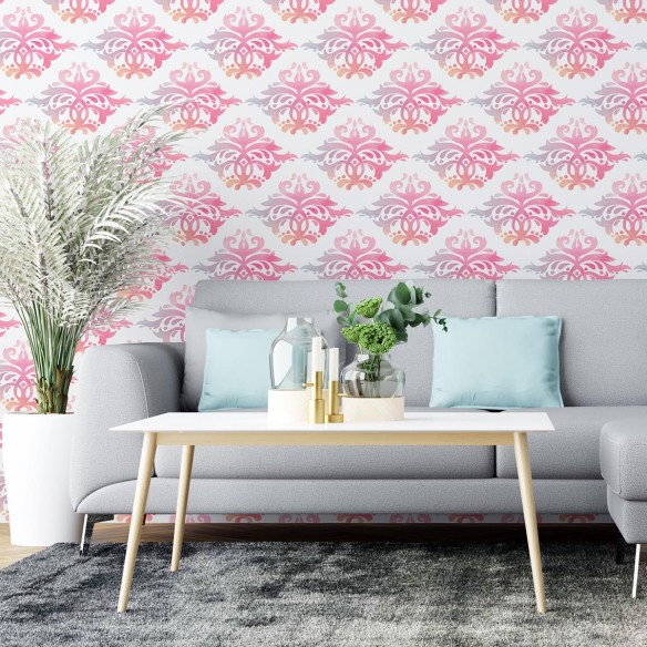 Papel de Parede Adesivo Arabesco Floral Rosa Retrô N04113