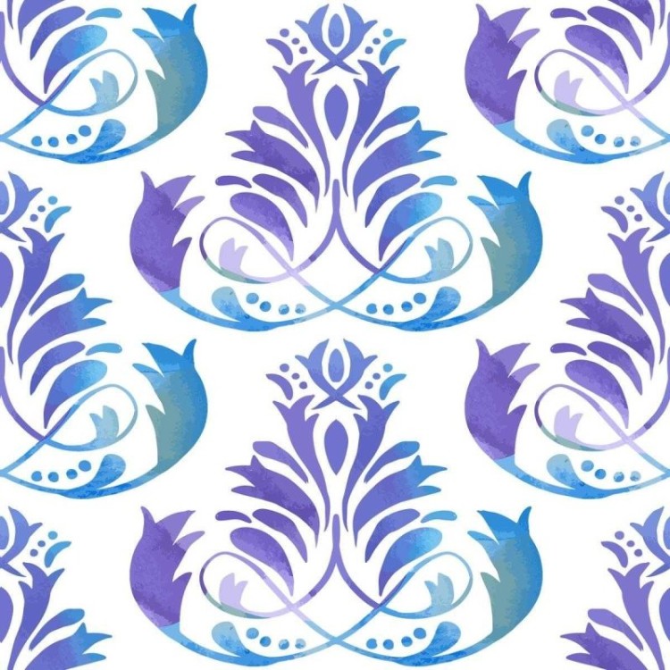 Papel de Parede Adesivo Arabesco Floral Roxo e...