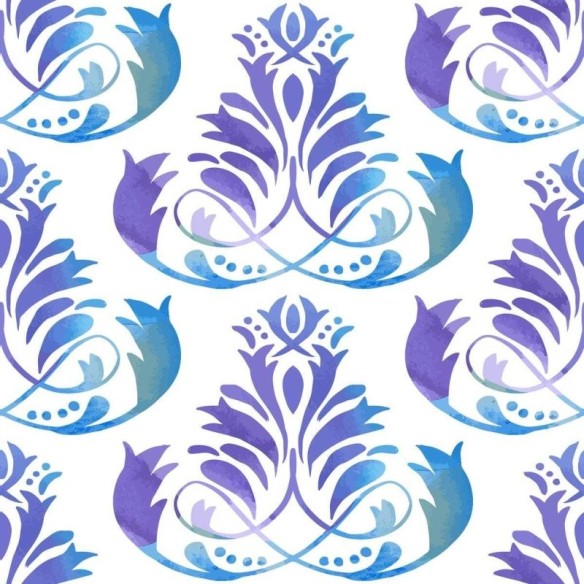 Papel de Parede Adesivo Arabesco Floral Roxo e Azul N04116