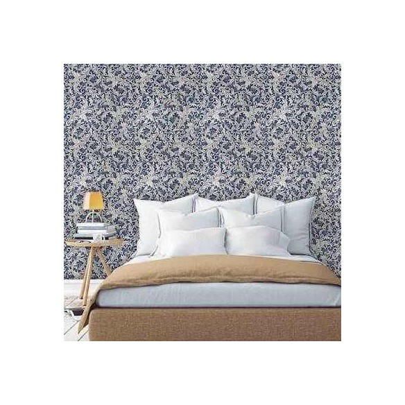 Papel de Parede Adesivo Arabesco Folhas Azul 533788660