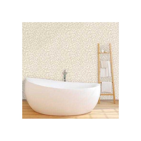 Papel de Parede Adesivo Arabesco Folhas Bege 122094811