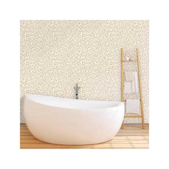 Papel de Parede Adesivo Arabesco Folhas Bege 122094811