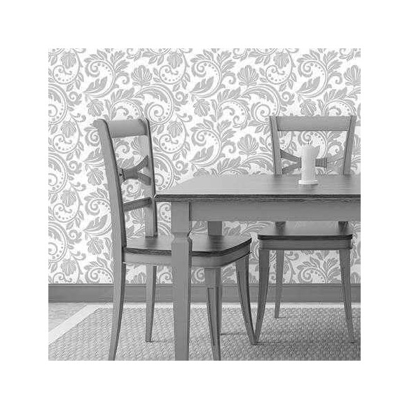 Papel de Parede Adesivo Arabesco Folhas Cinza 367977974