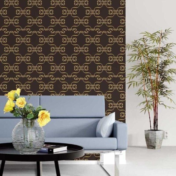 Papel de Parede Adesivo Arabesco Marrom e Dourado N05274