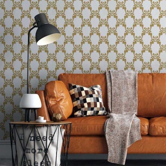 Papel de Parede Adesivo Arabesco Neutro e Dourado N05273