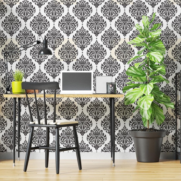 Papel de Parede Adesivo Arabesco Preto e Branco...