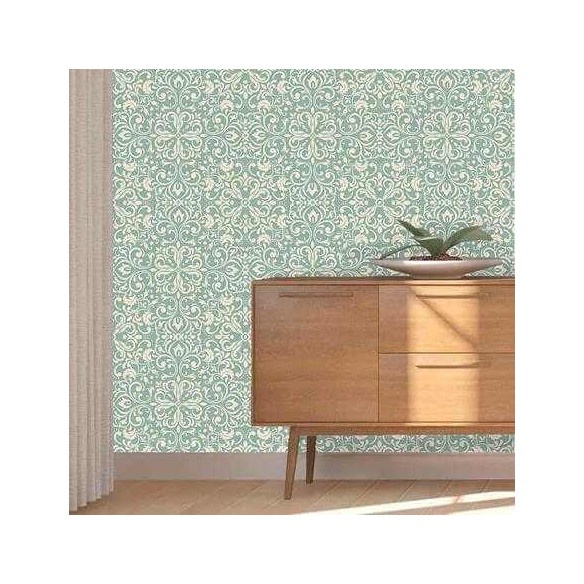 Papel de Parede Adesivo Arabesco Vintage Verde 441282706
