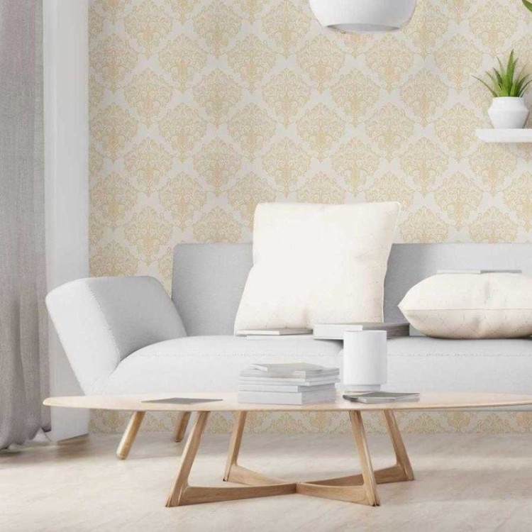 Papel de Parede Adesivo Arabescos em Amarelo e...
